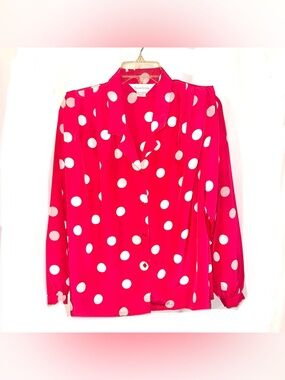 Vintage Susan Hutton Polka Dot Button-Down Blouse - Hot Pink/White Size 8